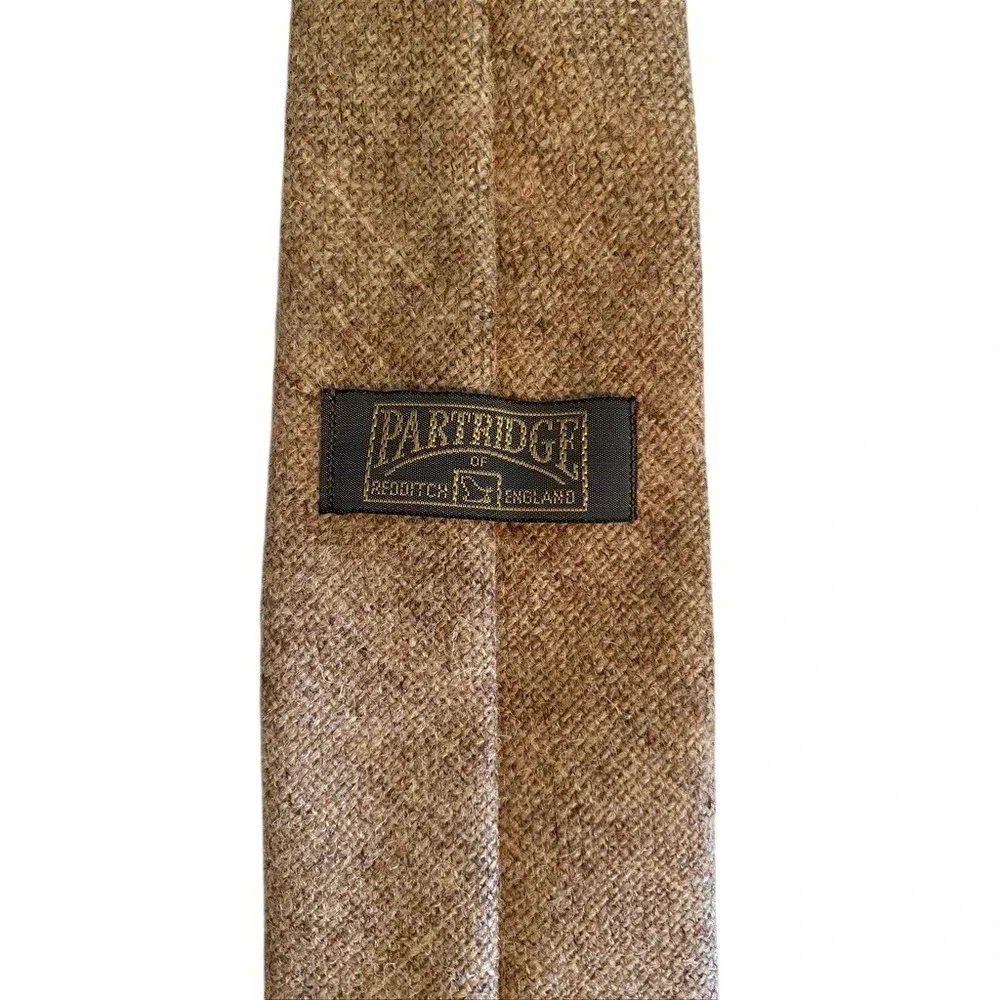 Partridge of Redditch England Mens Tan Brown Tweed Wool Blend Necktie 3.25 Inch